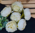 6 Pcs Artificial Fabric Rose Flower Heads Handmade Peony Style Flowers White