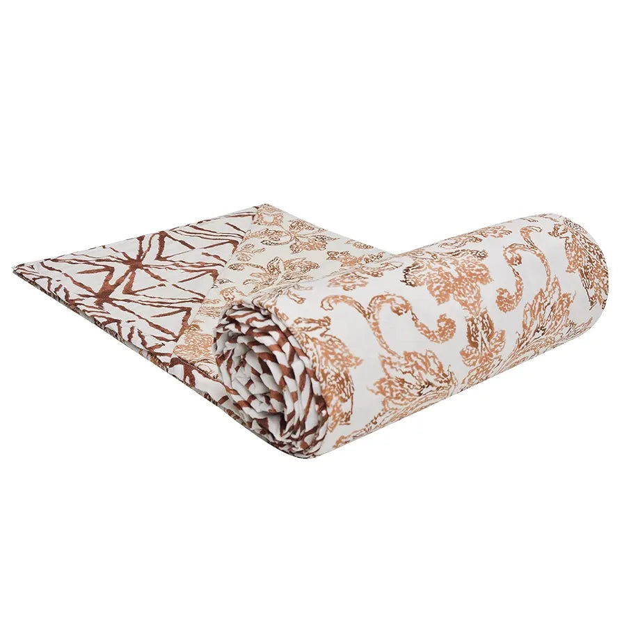 Trance Home Linen Pure 100% Cotton Reversible Dohar Toddler Size AC Quilt for Babies Colour Ivy Brown