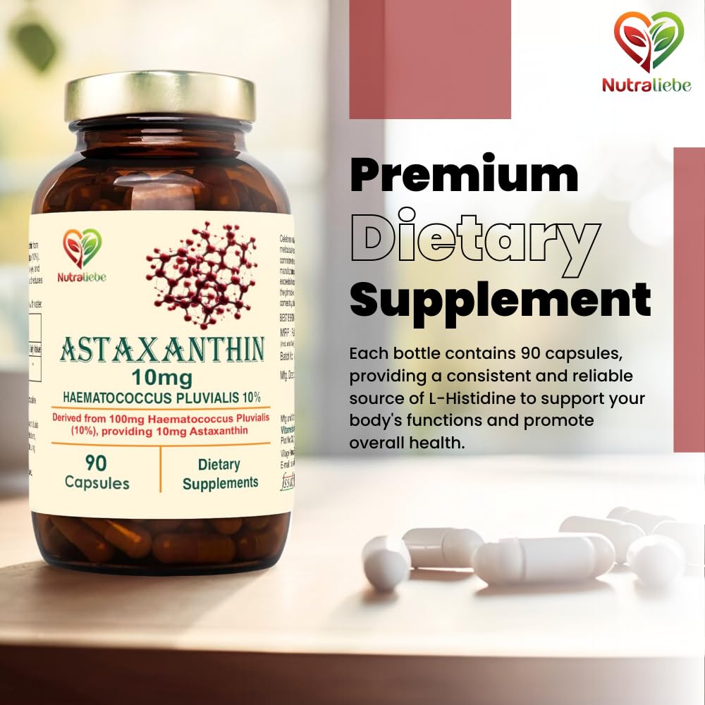 Nutraliebe Astaxanthin 10mg Capsules, Derived from Haematococcus Pluvialis 10%, 90 Non-GMO Capsules