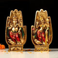 Indicast 8" Inch Namaste Lakshmi Ganesh Copper Painting Idol Decorative Showpiece Handcrafted Lakshmi Ganesh Murti for Home Office