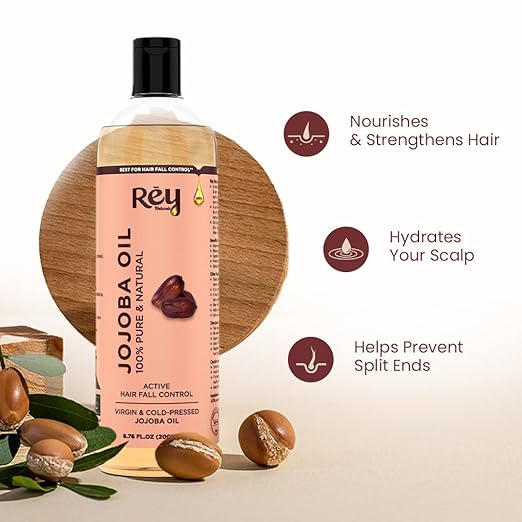 Rey Naturals Cold Pressed Jojoba Oil For Hair Growth Skin & Face - 200 ml