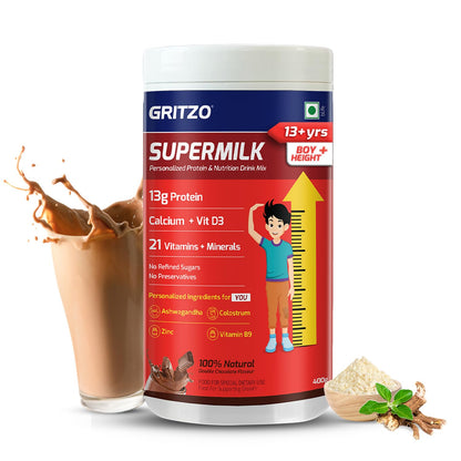 Gritzo Supermilk Height+ Health Drink For 13+Y Boys - Double Chocolate