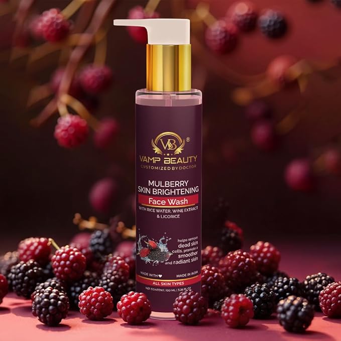 Vamp Beauty Mulberry Skin Brightening Face Wash With Goodness of Rice Water, Wine Extract & Licorice - 100 Ml