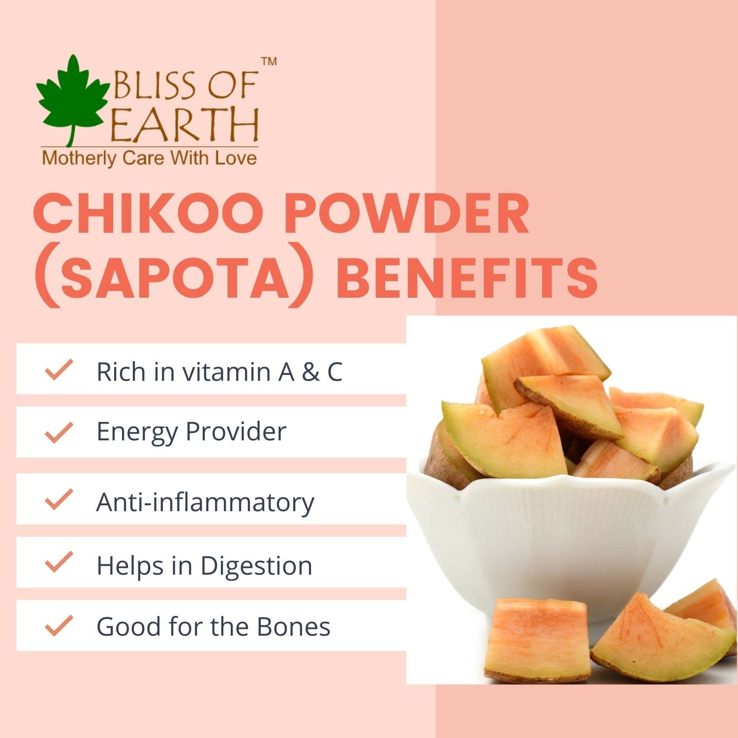 Bliss of Earth 200gm Chikoo (Sapota) Powder Natural Spray Dried for juice, Sake, Smoothies, or making ice cream and cake