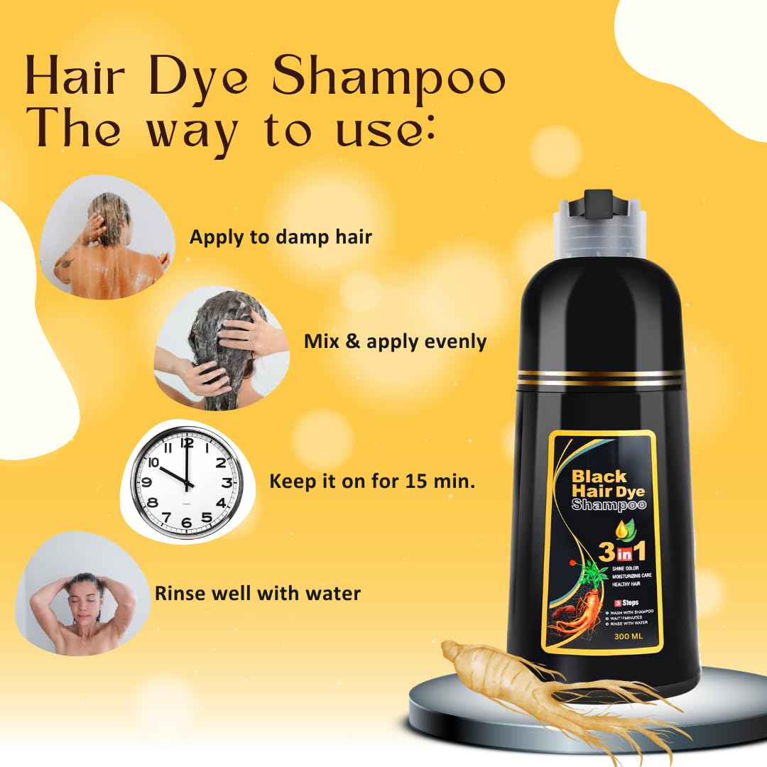Hair Dye Shampoo | Black Hair Dye Shampoo 3 in 1 | Black hair Shampoo for Women & Men | 300ml (Pack 1)