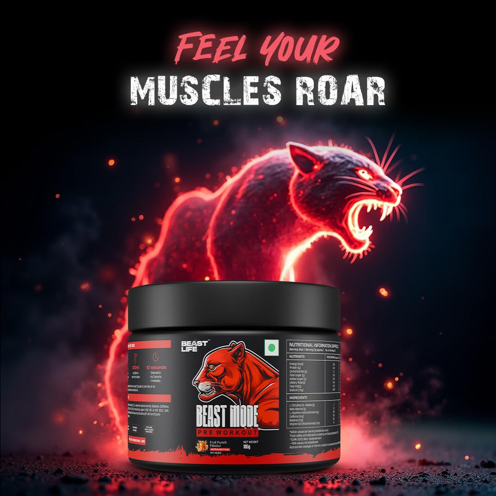 Beastlife Pre-Workout | 105 gm | Fruit Punch Flavor | Boosts Pump & Energy | Speeds Up Recovery | 2000 mg Citrulline | 2500 mg Beta-Alanine | 200 mg Caffeine | 500 mg Betaine
