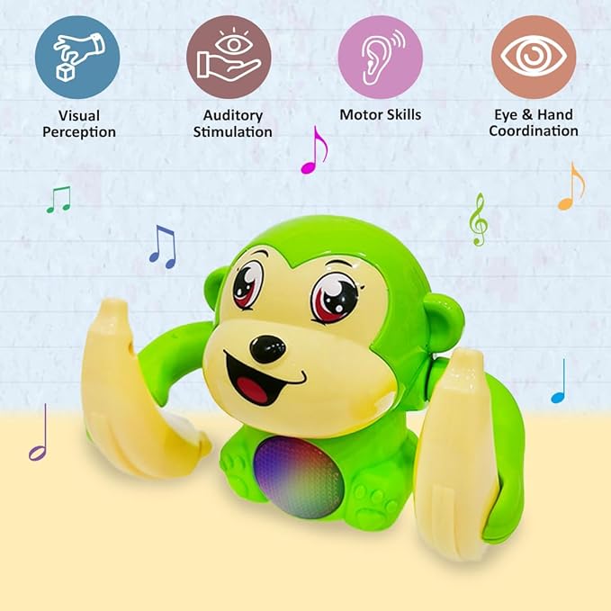 Wembley Dancing Monkey Musical Toy for Kids Baby Spinning Rolling Doll Green