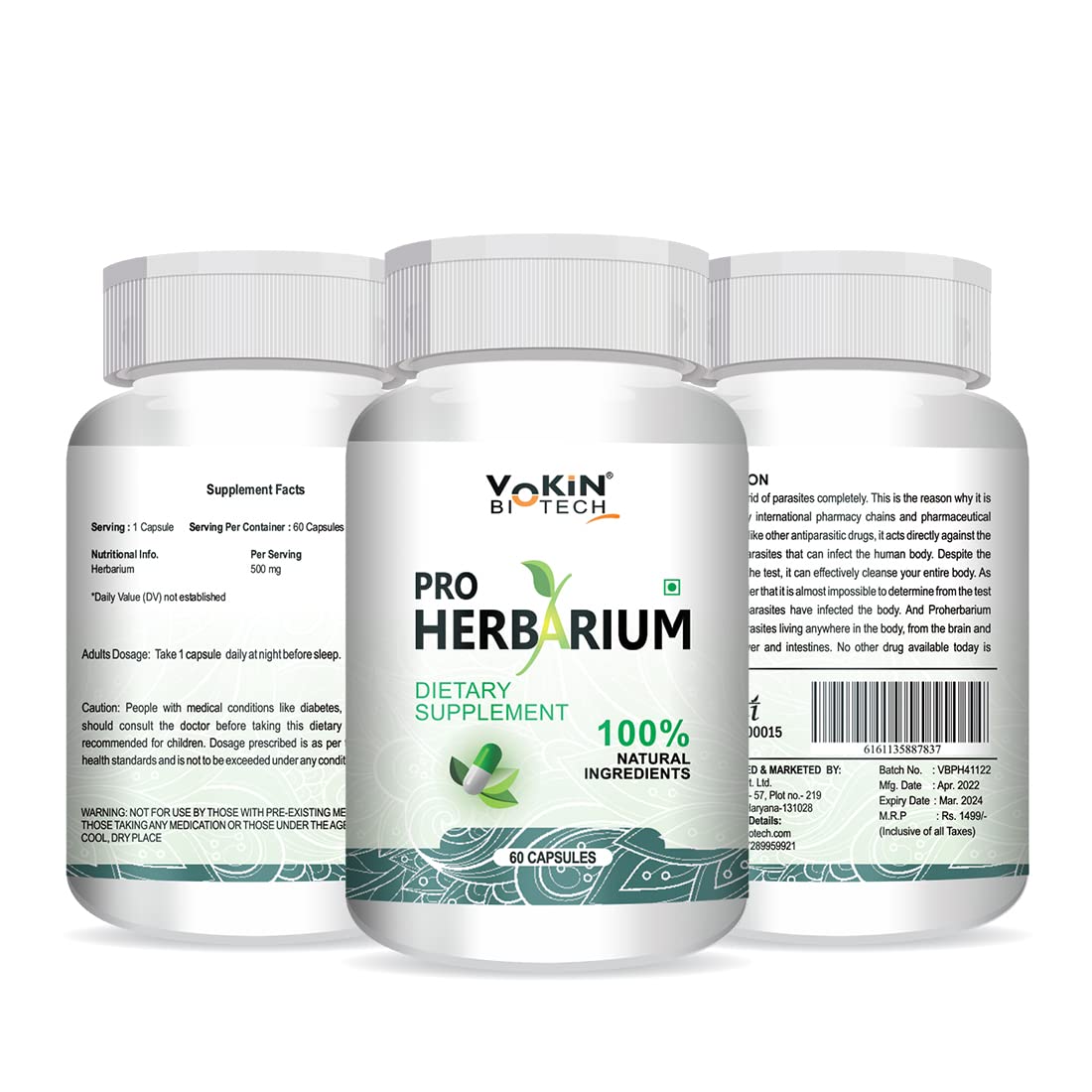 Vokin Biotech Pro Herbarium Protects Liver, Heart, Lungs, Stomach & Skin from Parasites (60 Capsules)