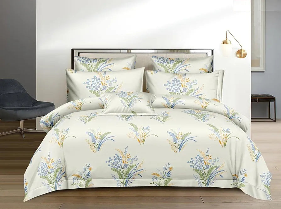 The Home Style 400 TC Cotton Printed All Around Elastic Fitted King Size Double Bed Bedsheet with 2 Pillow Cover II 170GSM Ivory Cream