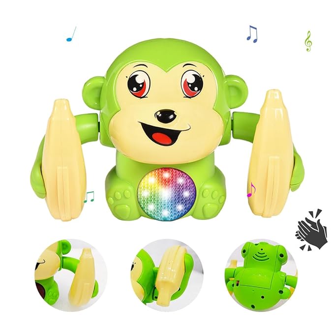 Wembley Dancing Monkey Musical Toy for Kids Baby Spinning Rolling Doll Green