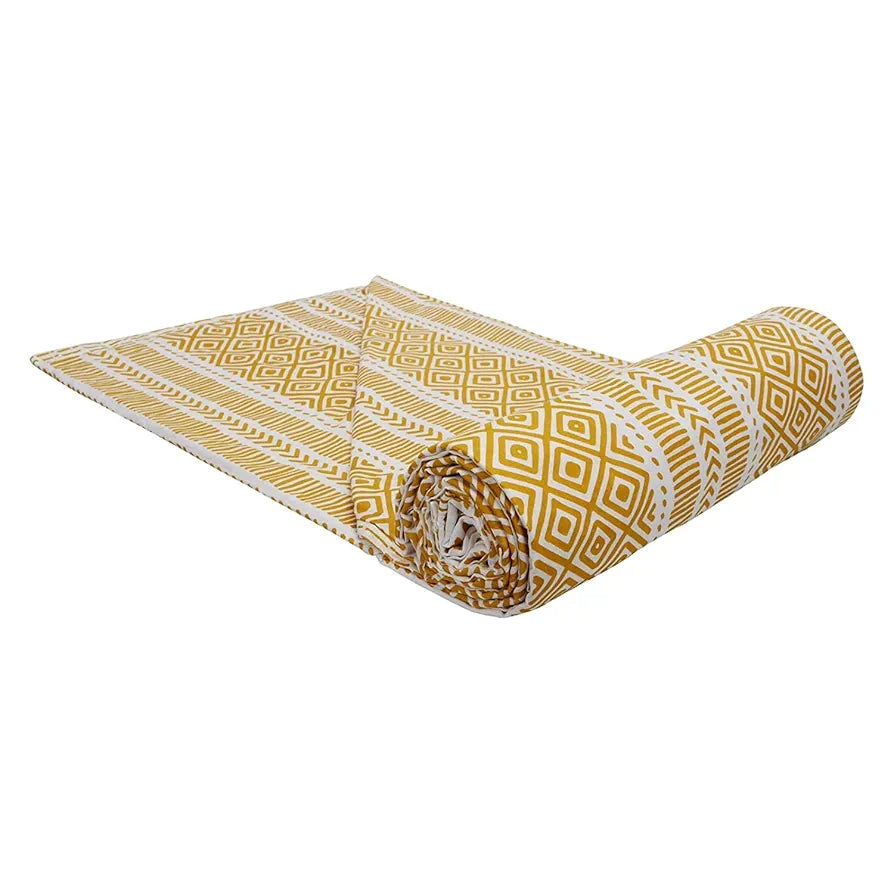 Trance Home Linen Pure Cotton Reversible Dohar Toddler Size Ac Quilt for Babies Colour Aztec Mustard Yellow