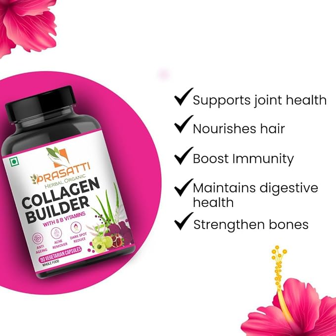 Prasatti Herbal Organic Plant Based Collagen Builder With Glutathione - 90 Veg Caps