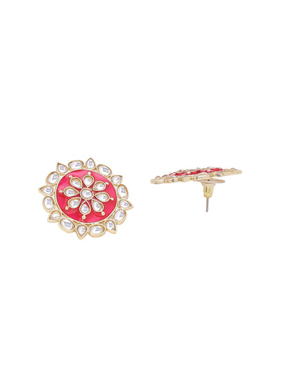 Shoshaa Women Magenta & Gold-Polished Circular Studs