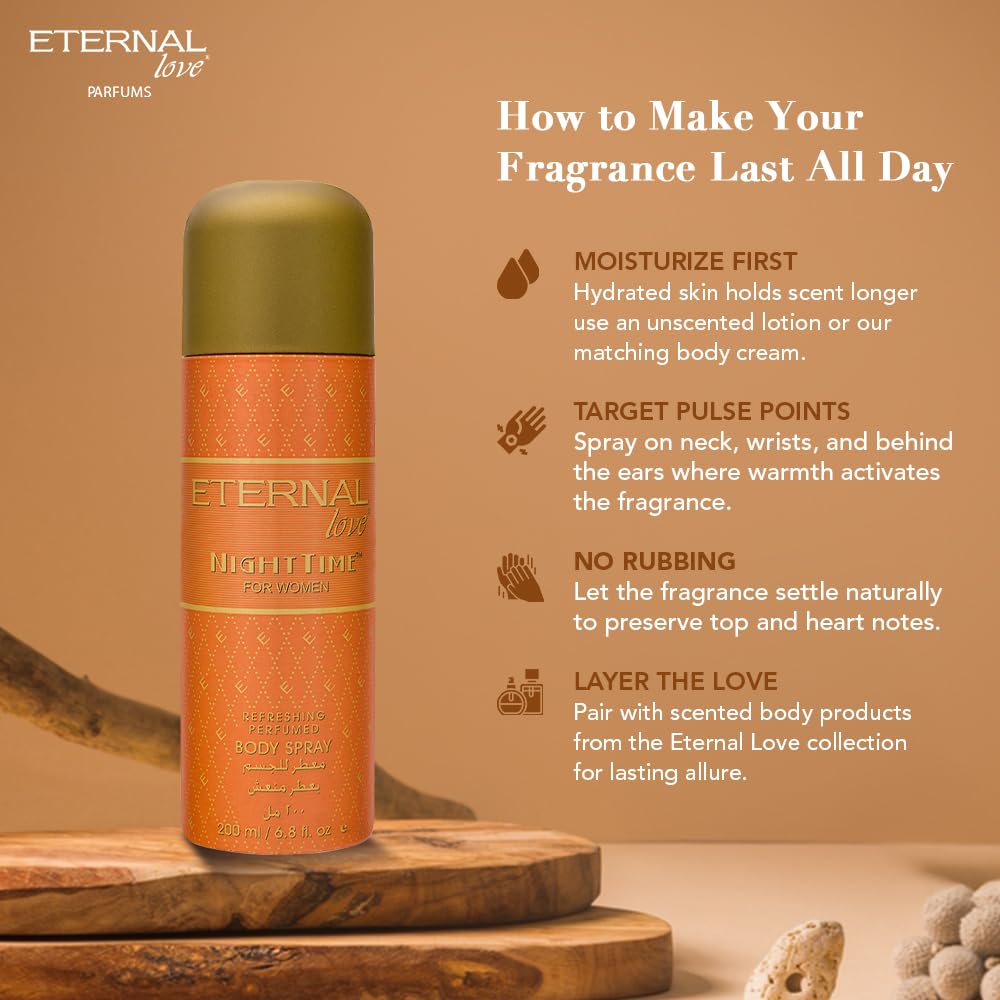 Eternal Love Nighttime - Body Spray for Women | Delicate Floral & Seductive Musk Notes | Fresh, Elegant & Magnetic Scent | Aldehydes, Jasmine & Balsam | Long-Lasting Perfume | Gift for Her | 200 ml