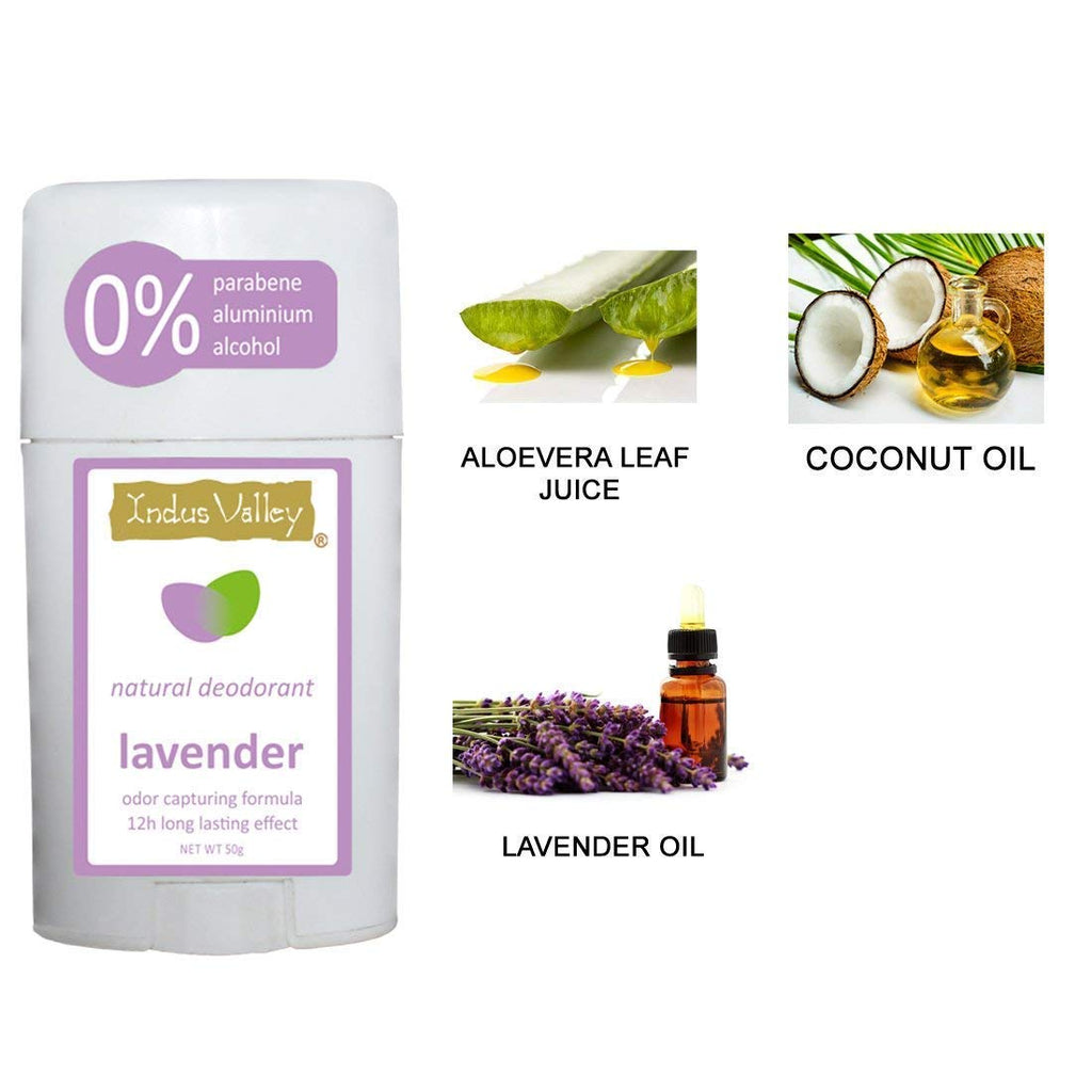 INDUS VALLEY Lavender Deodorant Stick for Unisex, 50g