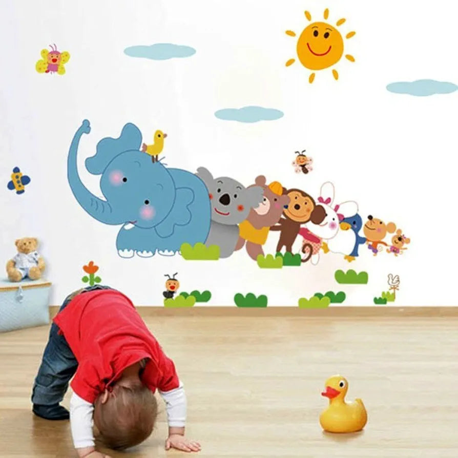 God & God's Jungle Cartoon Cute Animals Wall Sticker Multicolour