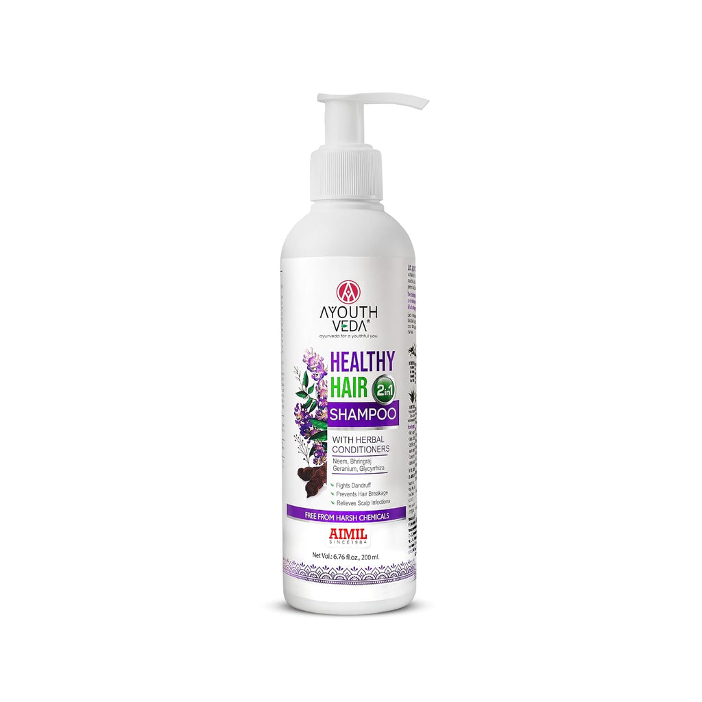 Ayouthveda Healthy Hair Shampoo with Bhringraj & Shikakai | 2-in-1 Shampoo & Conditioner | Ayurvedic Care with Neem & Lemon | Cleanses Scalp & Nourishes Hair | For All Hair Types | 200 ml (Pack of 1)
