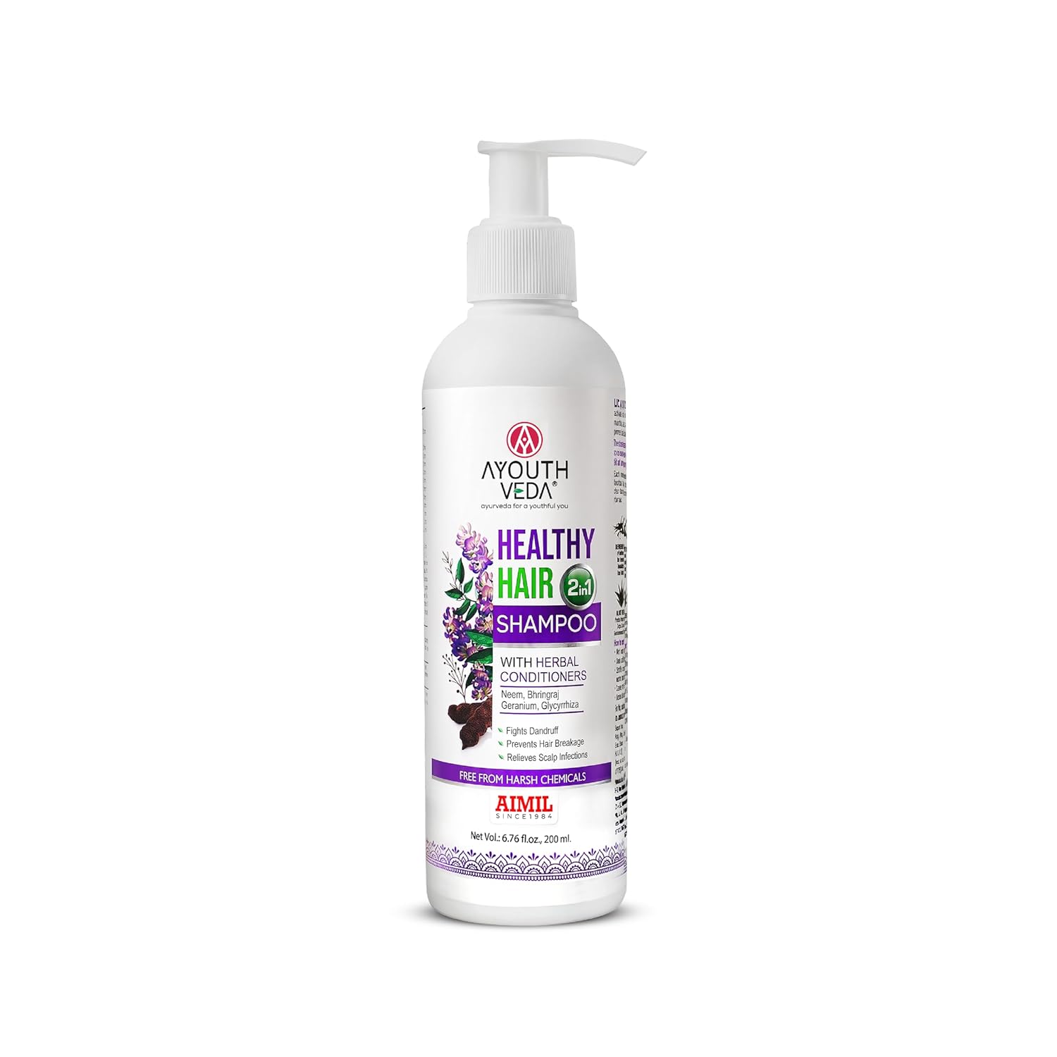 Ayouthveda Healthy Hair Shampoo with Bhringraj & Shikakai | 2-in-1 Shampoo & Conditioner | Ayurvedic Care with Neem & Lemon | Cleanses Scalp & Nourishes Hair | For All Hair Types | 200 ml (Pack of 1)