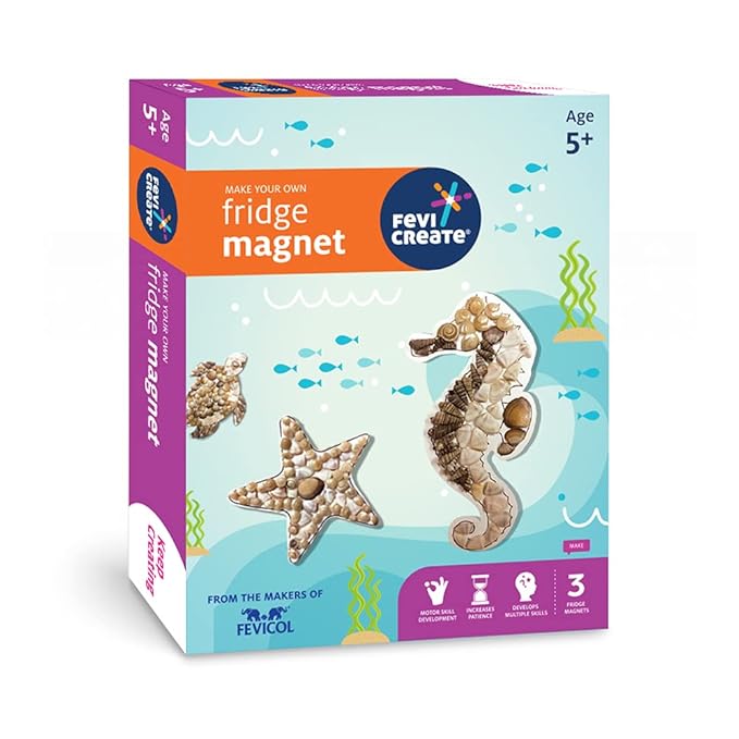 Fevicreate Diy Marine Themed Fridge Magnet Kit Turtles Seahorses and Starfishes Designs Art and Craft Kit for Kids