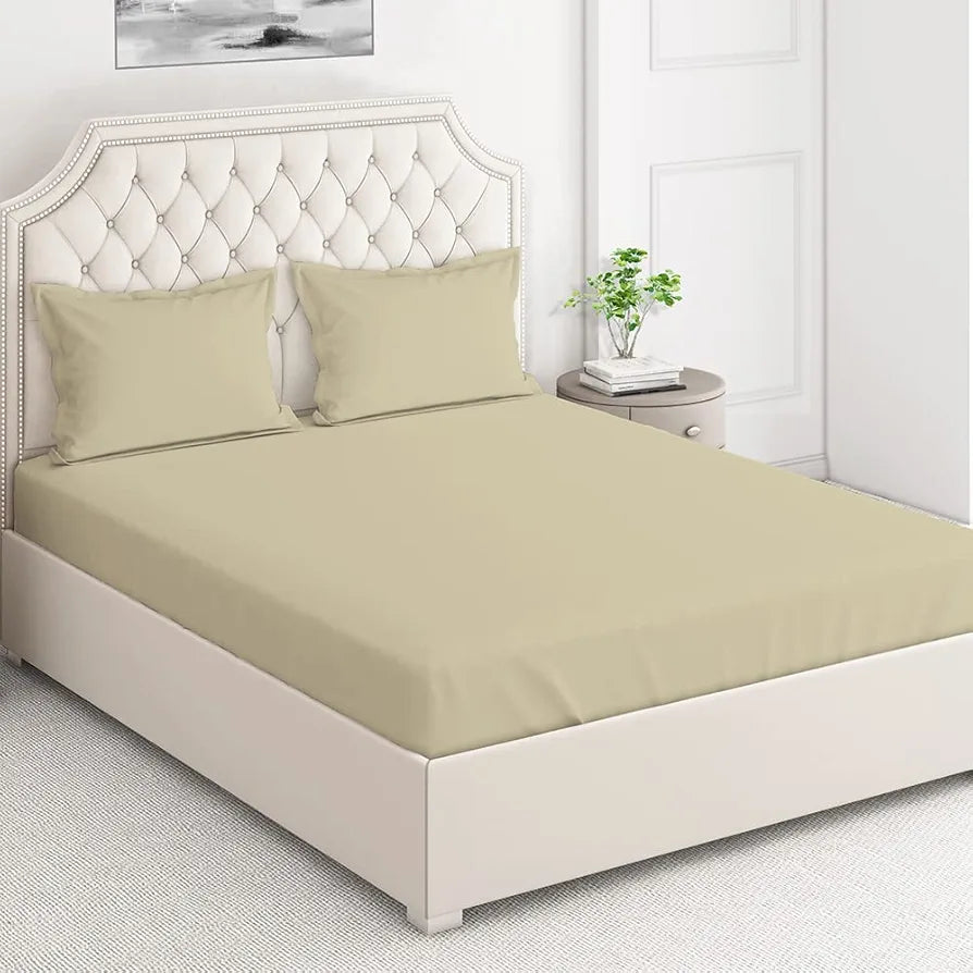 Layers Be Bold Cotton Elastic Fitted King Size Bedsheet for King Size Bed All Season 140 TC Off White