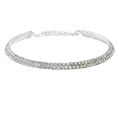 Silver-Toned Alloy Double Line Silver Choker Necklace - The Pari