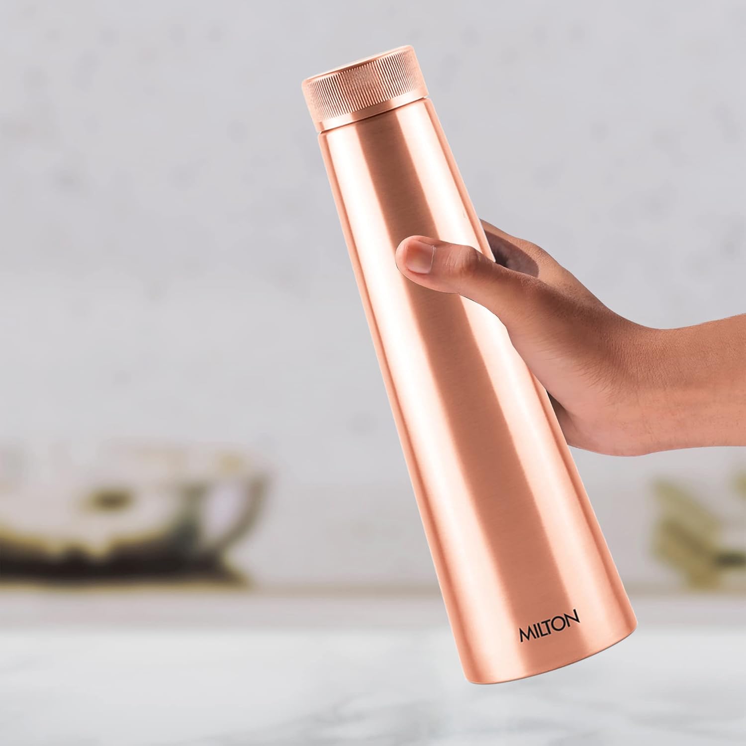 MILTON Copper Delight 1000 Bottle, Lacquer Coating, Curved bottle,100% Pure Copper, BPA Free, Leak Proof, Office Bottle, Boosts Immunity, Supports Digestive & Liver Health, Ayurveda Inspired
