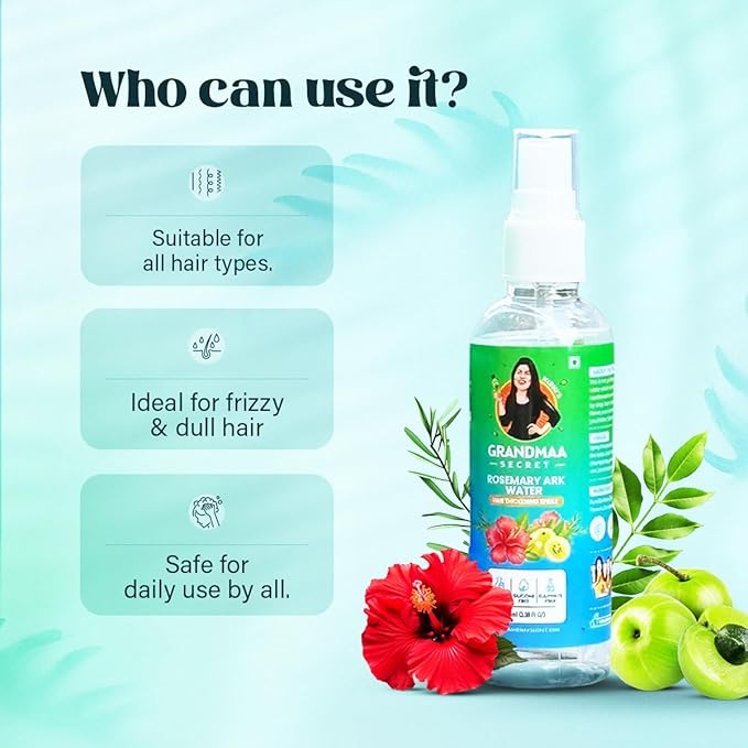 Nidhiâ€™s Grandmaa Secret Rosemary Water Ark | Hair Thickening Mist, Natural Rosemary Water Spray for Thick Hair - 100 Ml