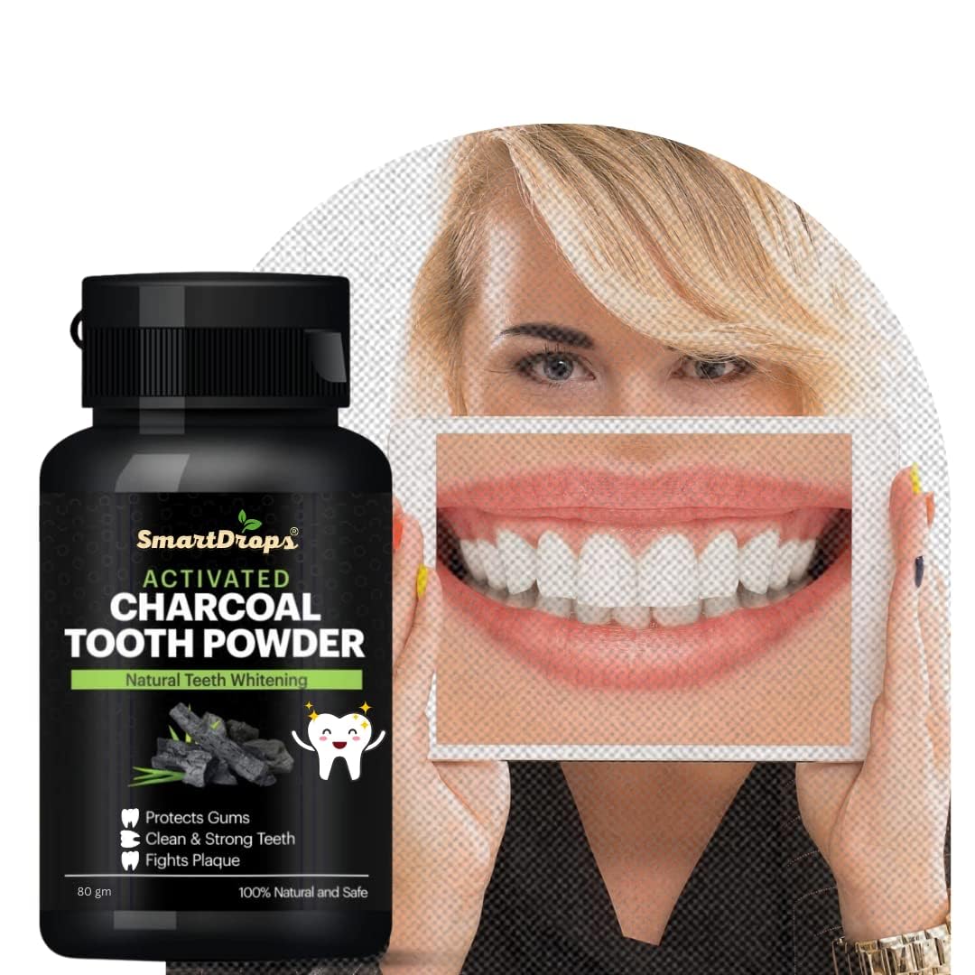 Smartdrops Activated Charcoal Teeth Whitening Powder Suitable For All types Teeth - 80 gm
