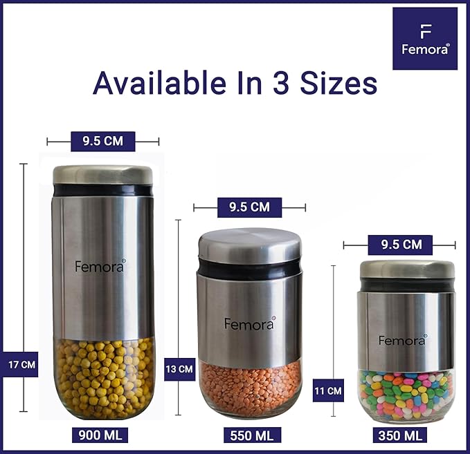 Femora Kitchen Storage Jars Steel Body With See Through Bottom Jar | 550 Ml | Pack of 2