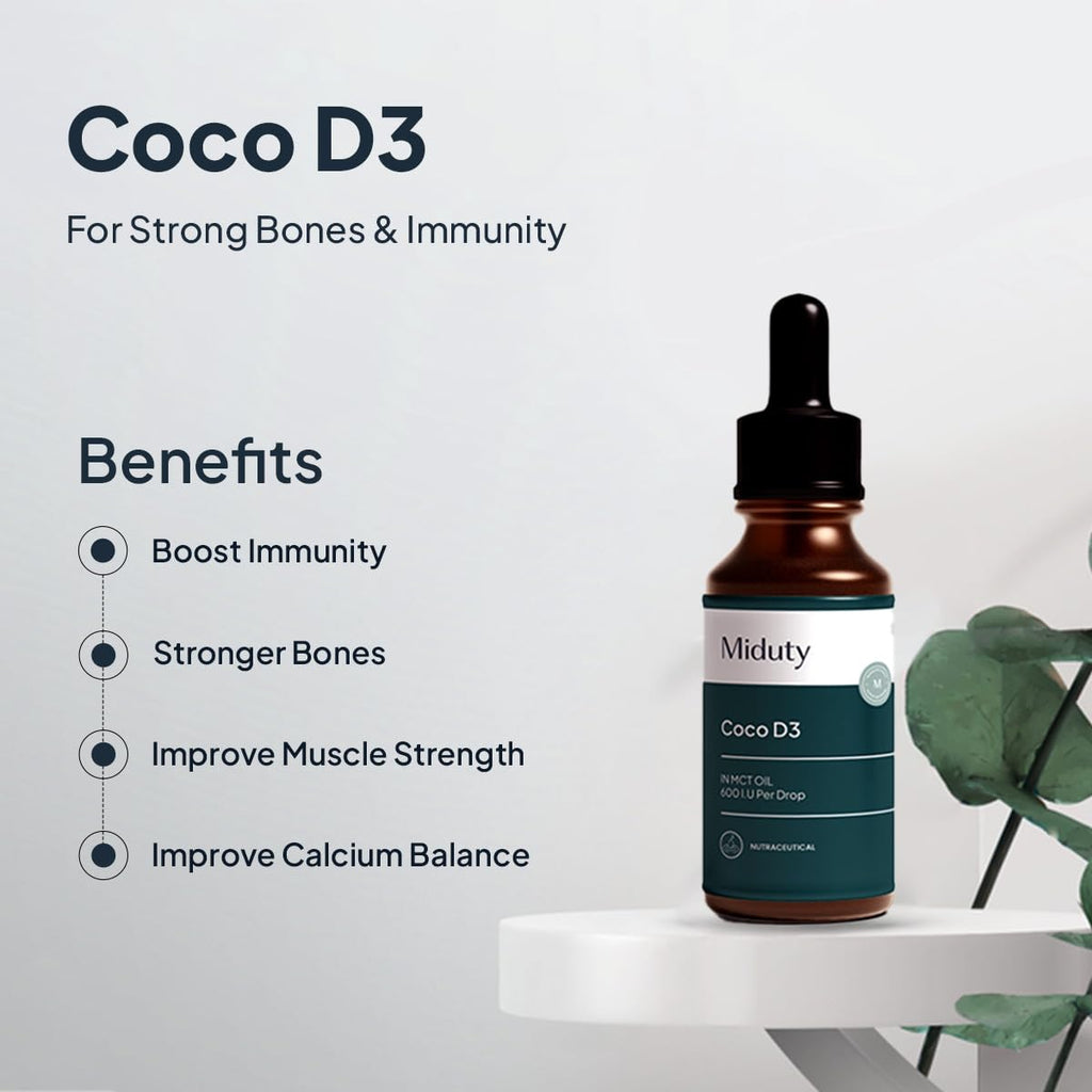 Miduty by Palak Notes Coco D3, MCT Oil, Medium Chain Triglycerides, Vitamin D3 for Strong Bones & Immunity D3 Drops, Coco D3 Pack - 50ml