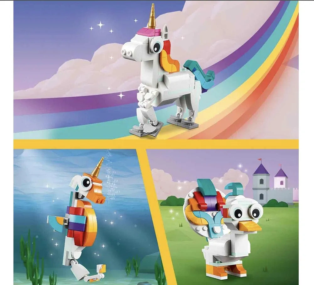Lego Creator Magical Unicorn 31140 Building Toy Set, with Unicorn, Seahorse and Peacock Models for Kids Aged 7+