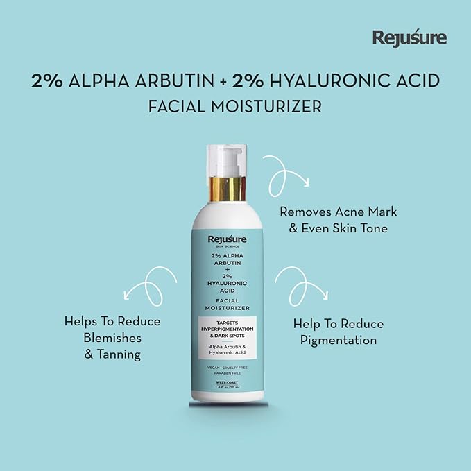 Rejusure Alpha Arbutin 2% + Hyaluronic Acid 2% Face Moisturizer - 50 Ml