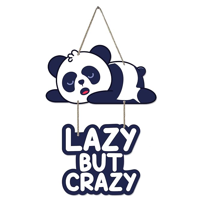 Artvibes Lazy Panda Printed Wooden Wall Hanging With Quotes for Home Decor | Modern Artworks Decoration