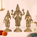 The Advitya Brass Vishnu With Bhudevi & Sridevi Statue | Set of 3 | Satya Narayan Swami Statue for Home Pooja