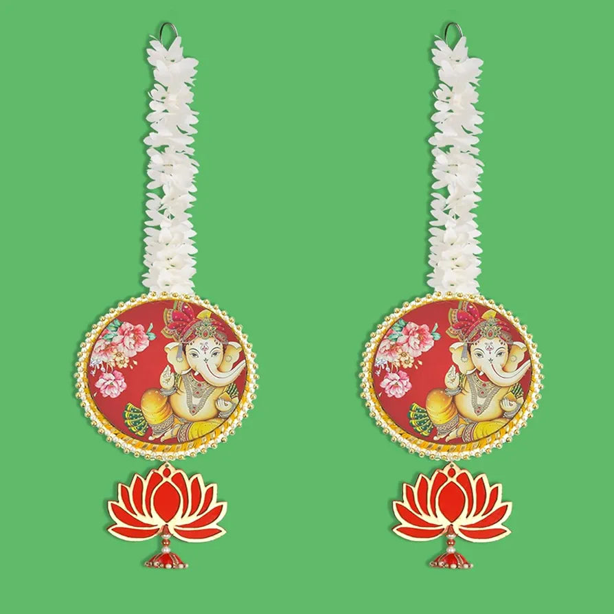 Handmade Artificial Ganesh Ji Decorative Hanging with Lotus & Garland Set of 4