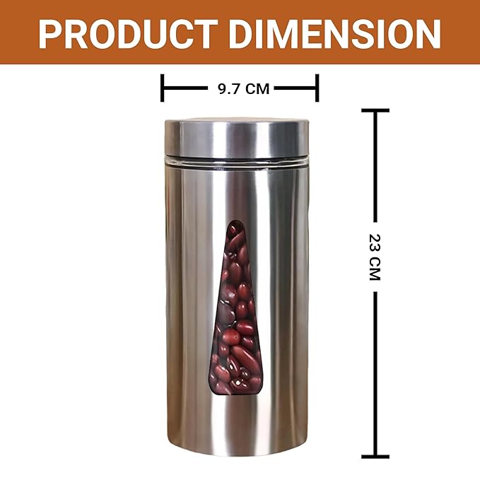 Femora Kitchen Storage Jars Steel Finish With See Through Window Jar | 1000 Ml | Pack of 4