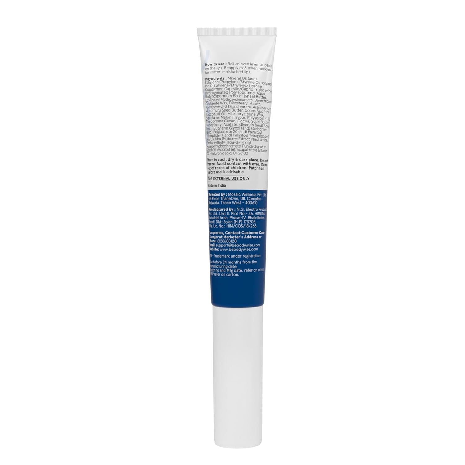 Be Bodywise Lip Treatment Balm 15g for Dry & Chapped | With Shea Butter, Squalene & Niacinamide | Treats Pigmentation & Deeply Moisturizes Lips, White