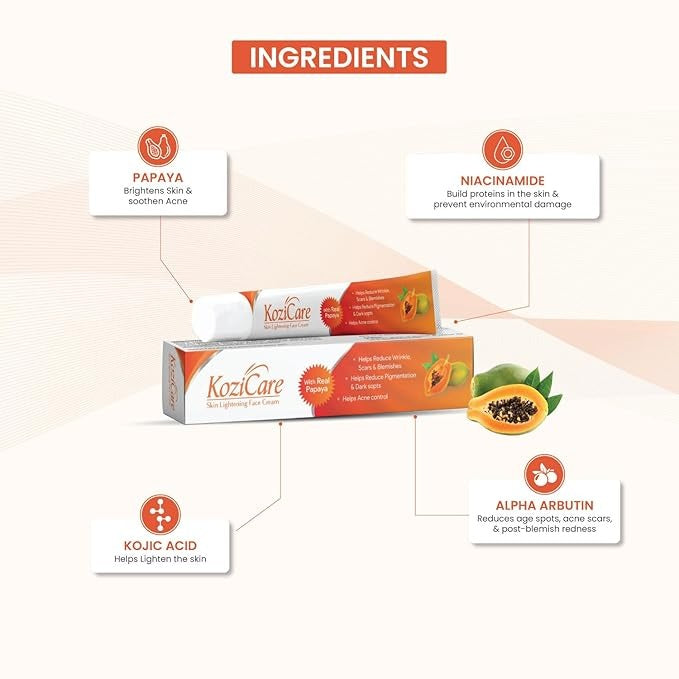Kozicare Kojic Acid Cream Papaya Tan Removal - 15 gms