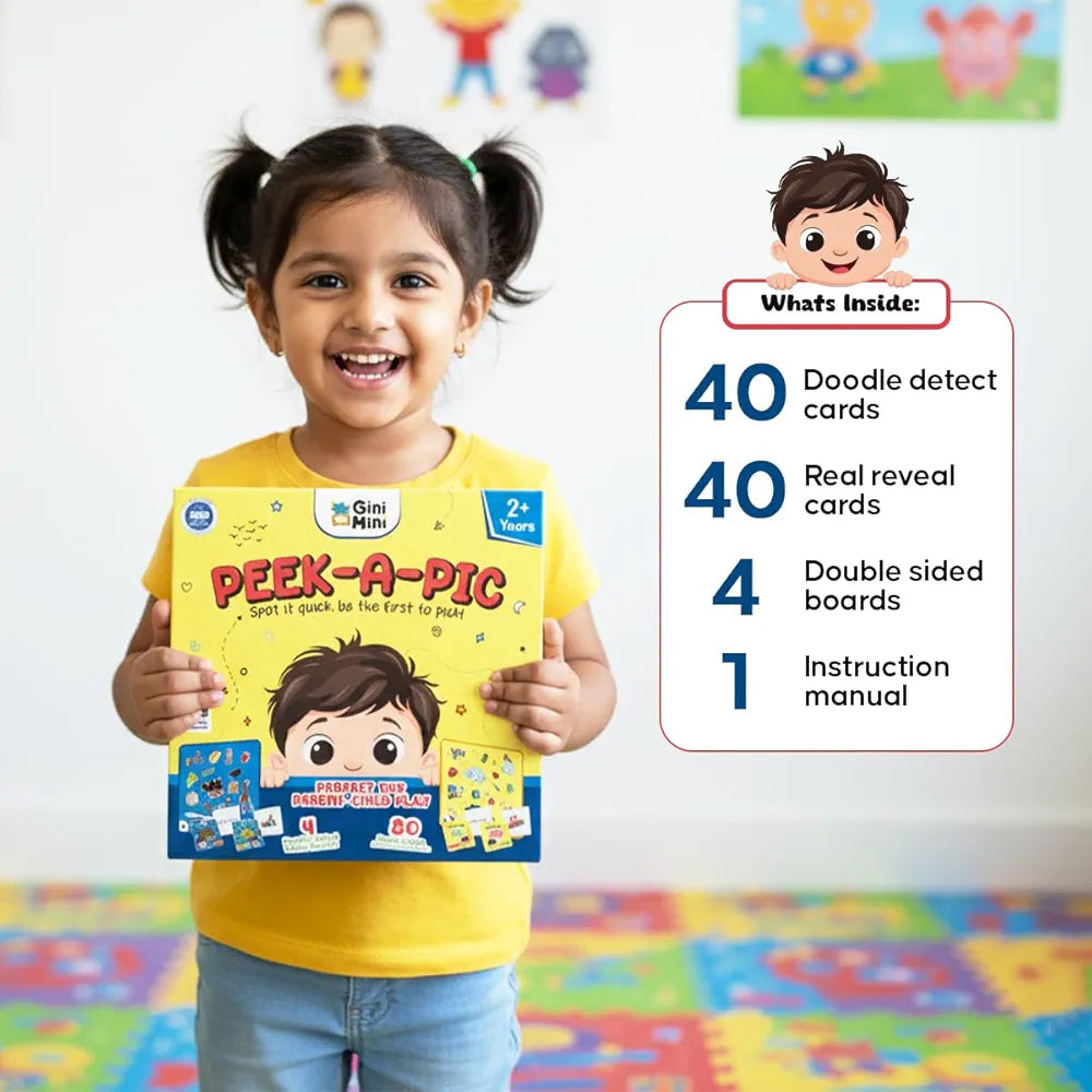 GiniMini Peek-A-Pic 80 Cards Matching Game for Kids 2+ Educational Toy for Memory Focus & Vocabulary Building Preschool Learning Gift