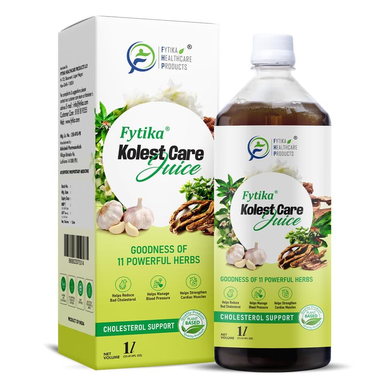 Fytika Kolest Cholesterol Care Juice (1L) | Blend of 11 Ayurvedic Herbs | ArjunaChhal, Shankhpushpi, Sarapgandha, Jatamansi | Authentic Ayurvedic Juice for Daily Use (Pack of 1)