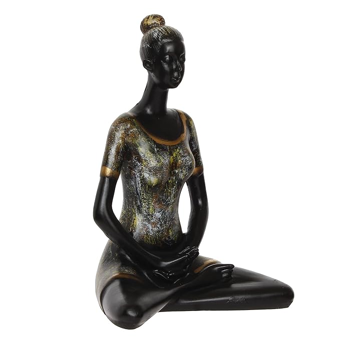 Ecraftindia Lady With Folded Hands in Yoga Pose Antique Finish Handcrafted Decorative Polyresin Showpiece