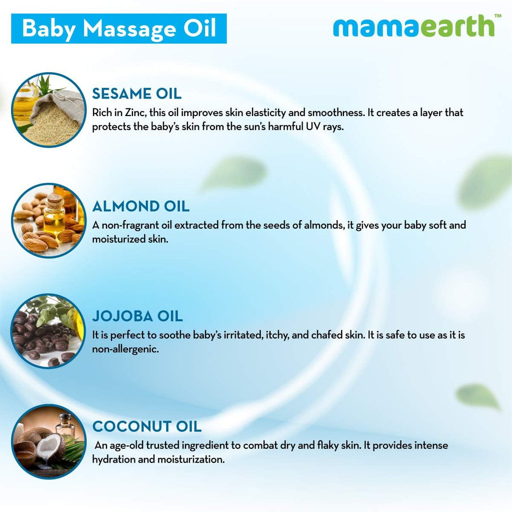 Mamaearth Soothing Massage Oil for Babies - 200ml | Infused with Sesame, Almond & Jojoba Oil | Heals Skin & Builds Immunity, Light & Safe, Non-staining Oil