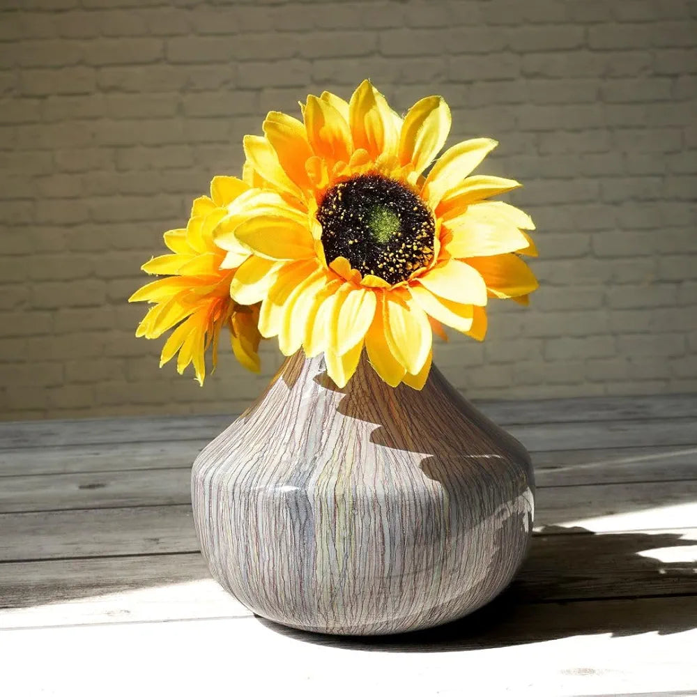 Behoma Metal Oval Flower Vase Off Multicolour Cosmic Large Flowers not Included