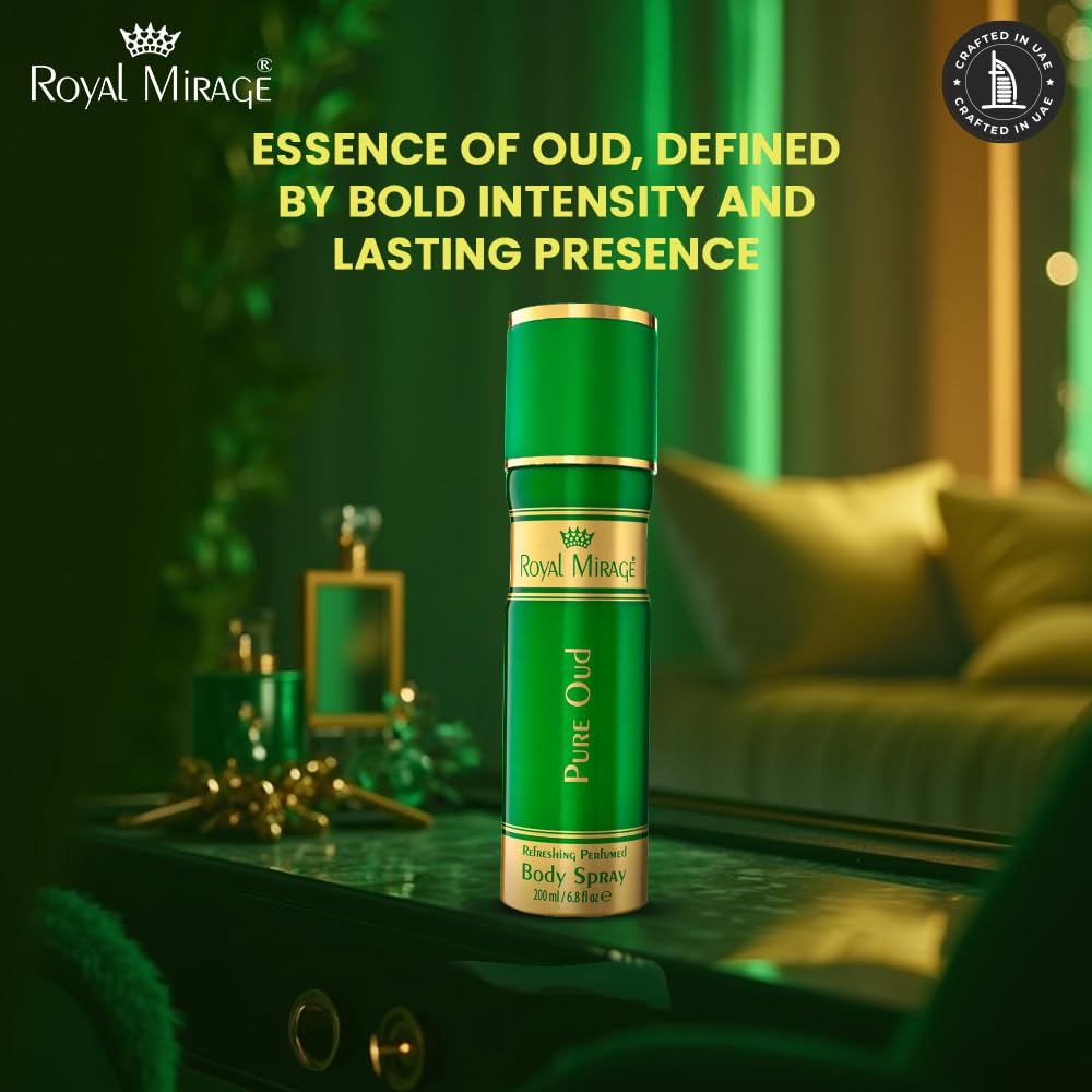 Royal Mirage Pure Oud Body Spray | Long-Lasting Unisex Perfume | Oud, Leather & Saffron Notes | Bold & Captivating Luxury Fragrance | Exotic & Sophisticated Scent | Gift for Men & Women | 200ml
