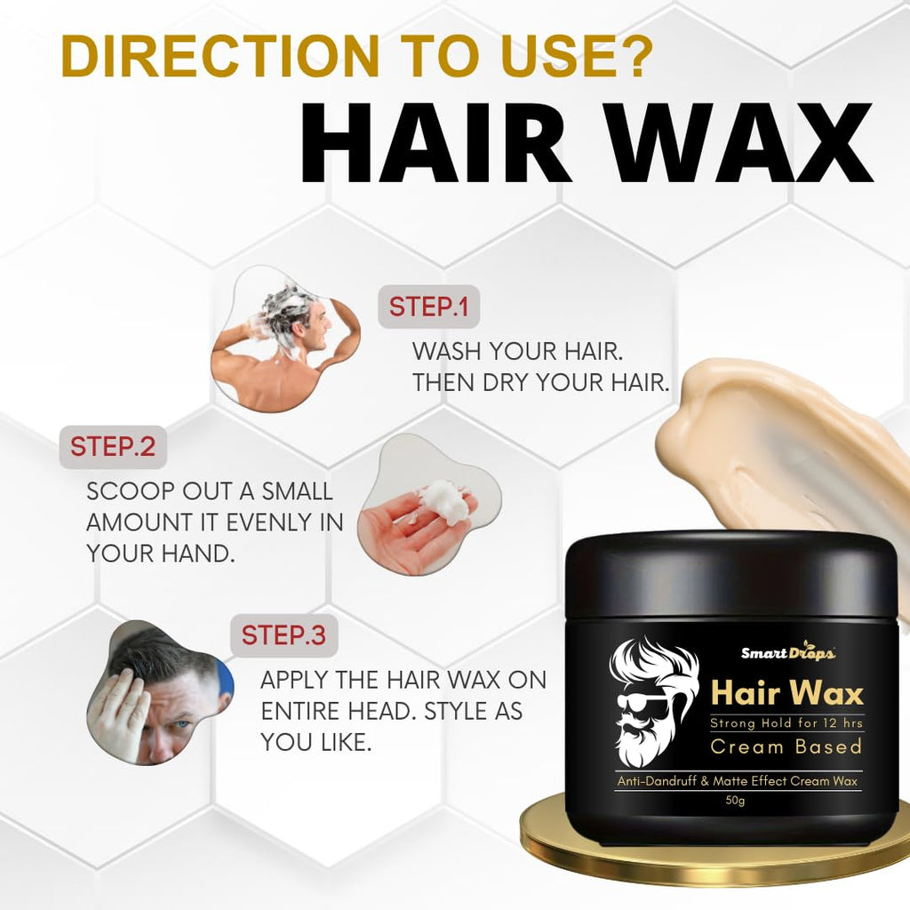 Smartdrops Hair Cream Wax | Hair Wax Men | Styling Wax | Glossy Finish | Shine | Strong Hold | For Men - 50gm | Cream Based Wax