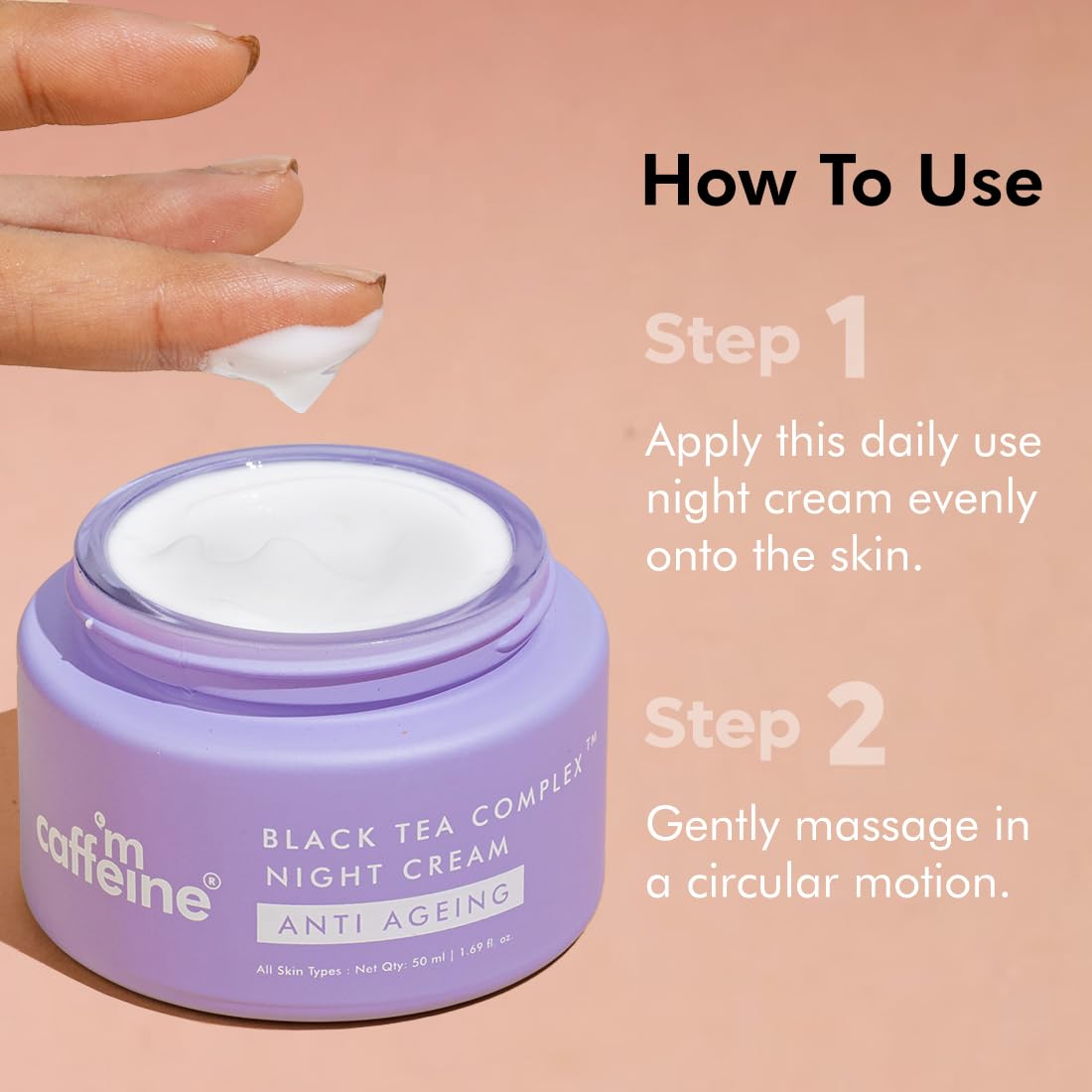 mCaffeine Anti Ageing Night Cream with Black Tea Complex™ for Fine Lines & Wrinkles | Fights Signs of Aging & Boosts Collagen by 80% | Vegan Collagen Peptide infused Night Cream for Women & Men -50ml