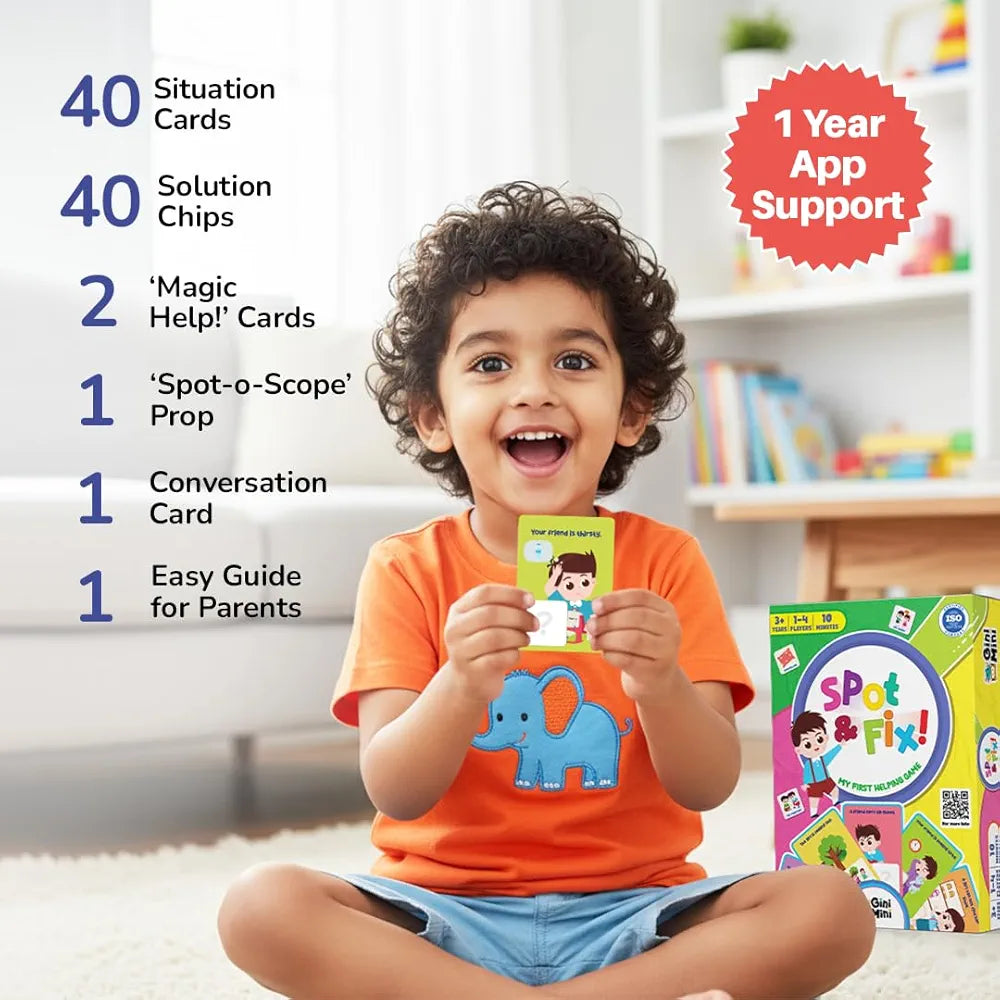 GiniMini Spot & Fix – 80+ Cards & Props Social Emotional Learning Game for Kids 3+ Builds Empathy Communication & Problem-Solving Preschool Educational Toy & Travel-Friendly Gift