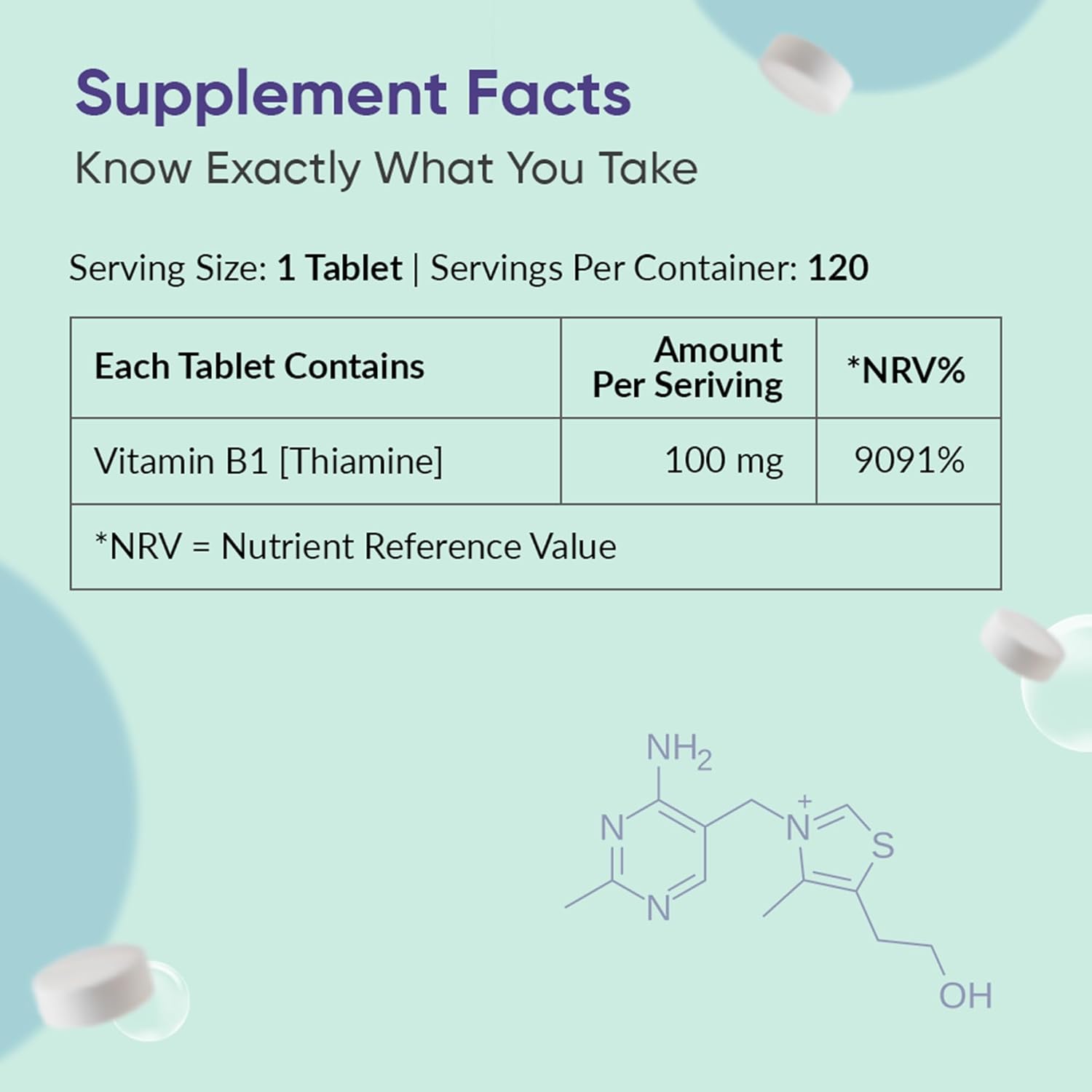 Ambrosial Vitamin B1 Thiamine 100mg - High Strength Vitamin B1 Thiamine for Heart, Immune System, Psychological Function, and Energy Yielding - 120 Tablets