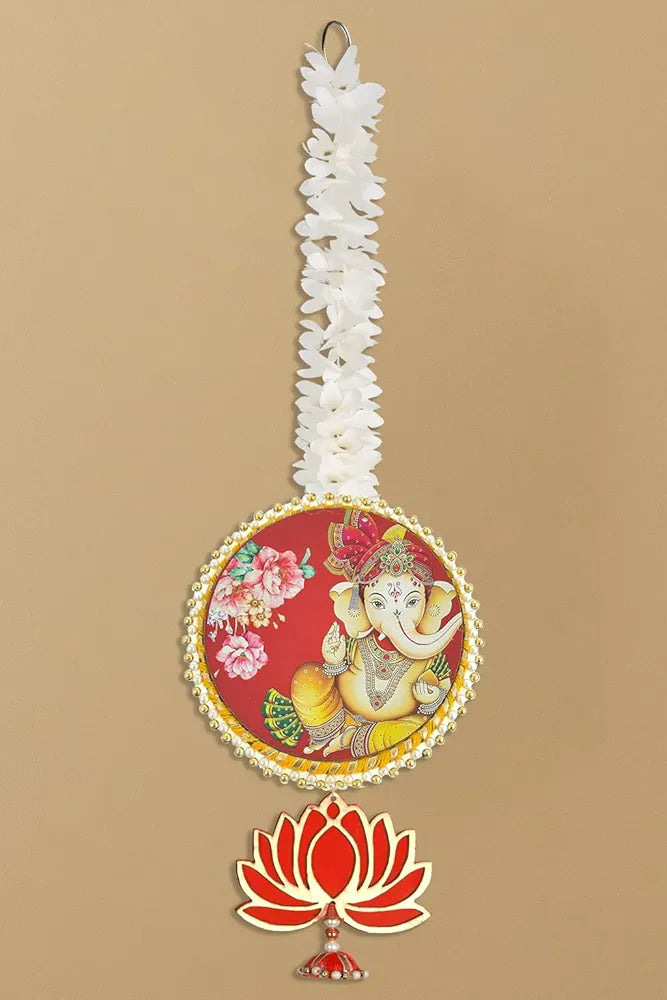Handmade Artificial Ganesh Ji Decorative Hanging with Lotus & Garland Set of 2