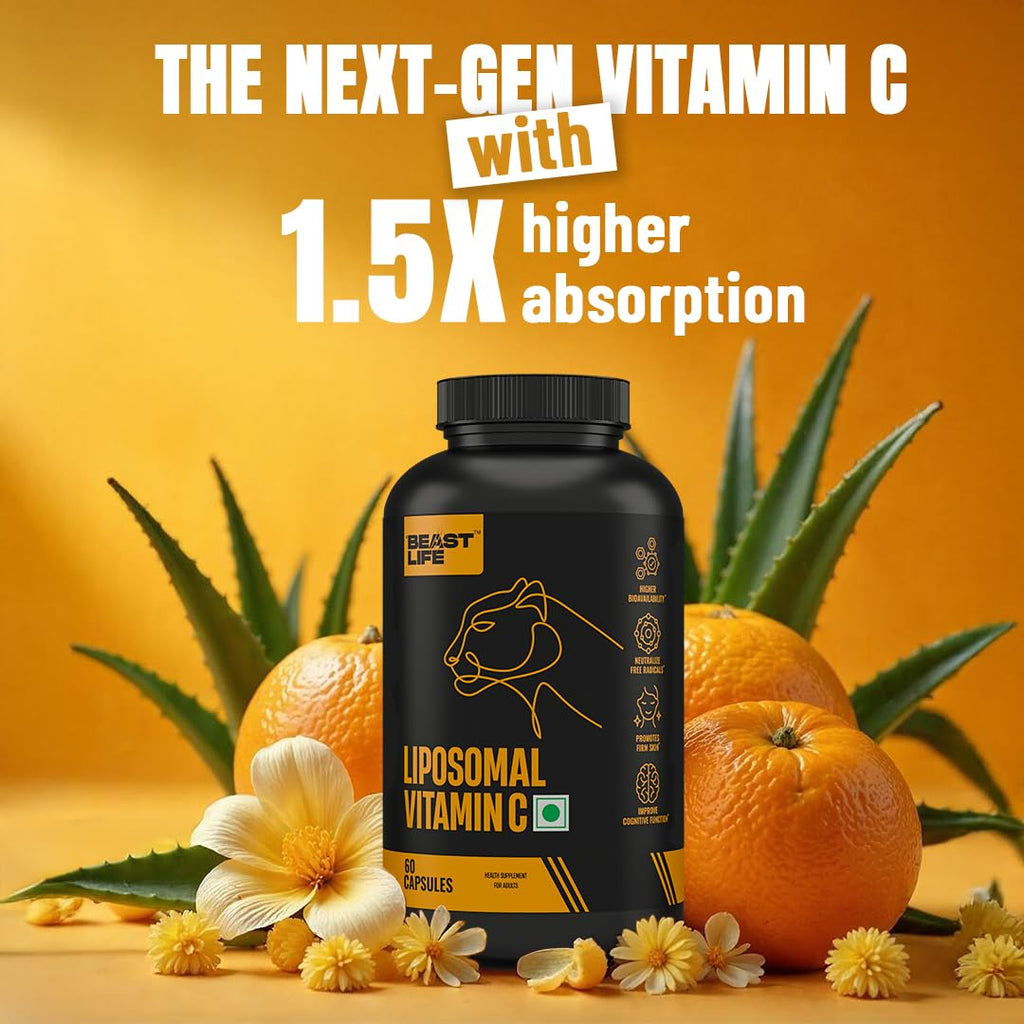 BeastLife Liposomal Vitamin C | Higher bioavailability | Neutralizes free radicals | Promotes firm skin Health | Improve cognitive function Immunity Support– Fast Absorption & Bioavailability | 60 Capsules
